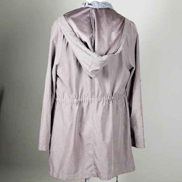 Becool Tan Hooded Utility Jacket Coat Women's Medium Drawstring Roll Tab Sleeves - Picture 5 of 11